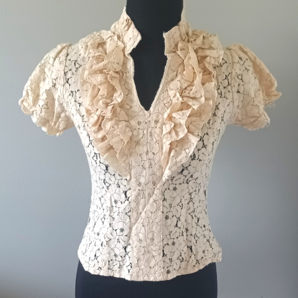 Lace Ruffle Sleeve and Collar Blouse